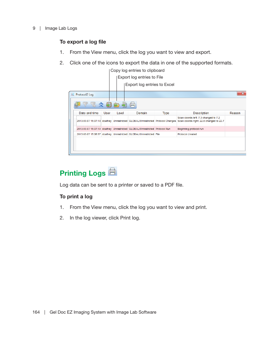 Printing logs | Bio-Rad Image Lab™ Software User Manual | Page 164 / 212