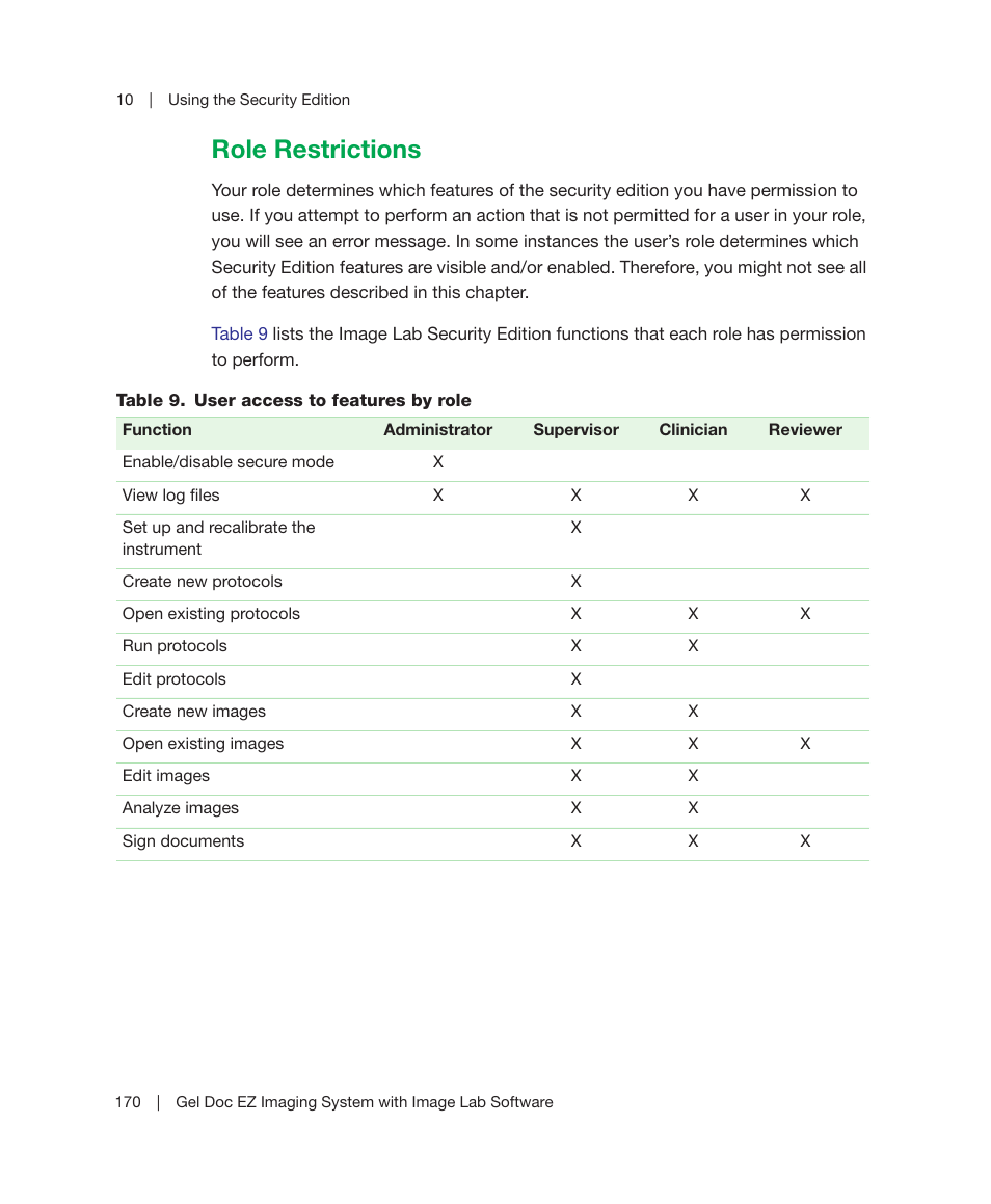 Role restrictions | Bio-Rad Image Lab™ Software User Manual | Page 170 / 212