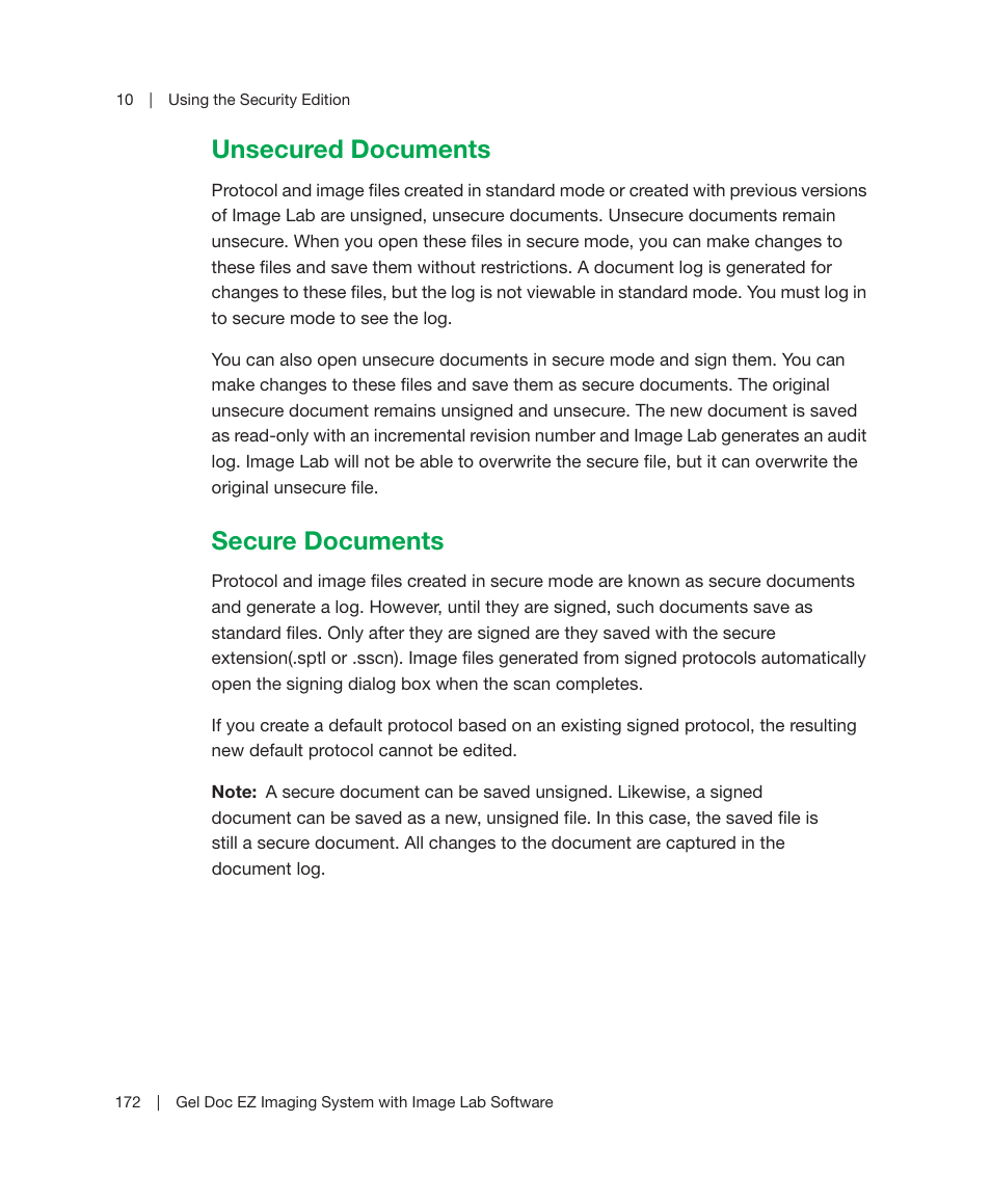 Unsecured documents, Secure documents, Unsecured documents secure documents | Bio-Rad Image Lab™ Software User Manual | Page 172 / 212