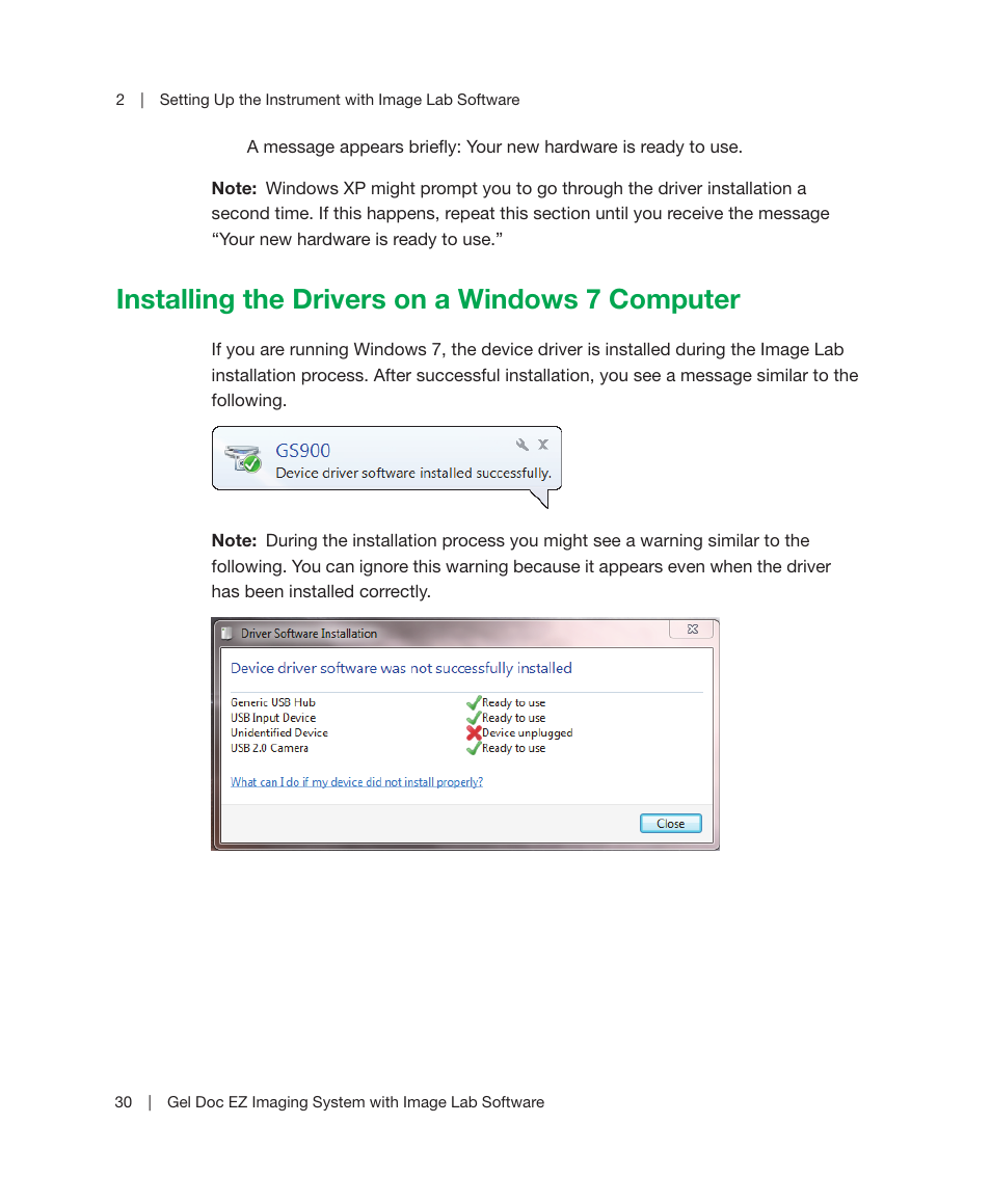 Installing the drivers on a windows 7 computer | Bio-Rad Image Lab™ Software User Manual | Page 30 / 212