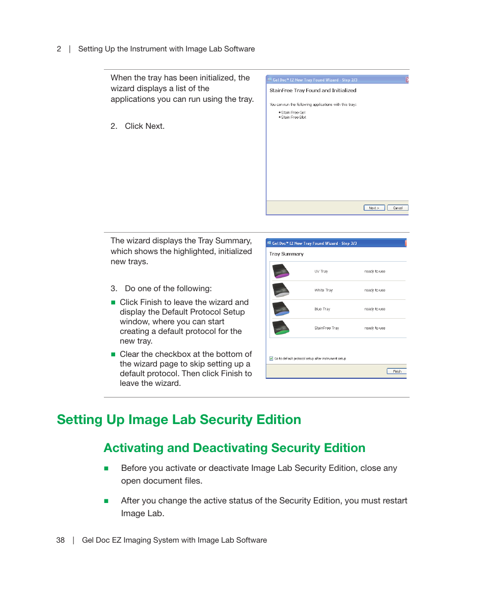 Setting up image lab security edition, Activating and deactivating security edition, E information, see | Setting up image lab security edition on | Bio-Rad Image Lab™ Software User Manual | Page 38 / 212