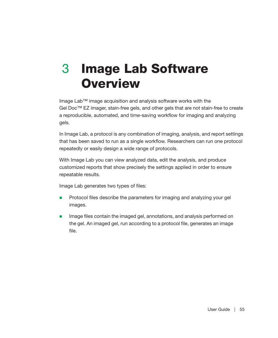 3 image lab software overview, Chapter 3, Image lab software overview | 3image lab software overview | Bio-Rad Image Lab™ Software User Manual | Page 55 / 212