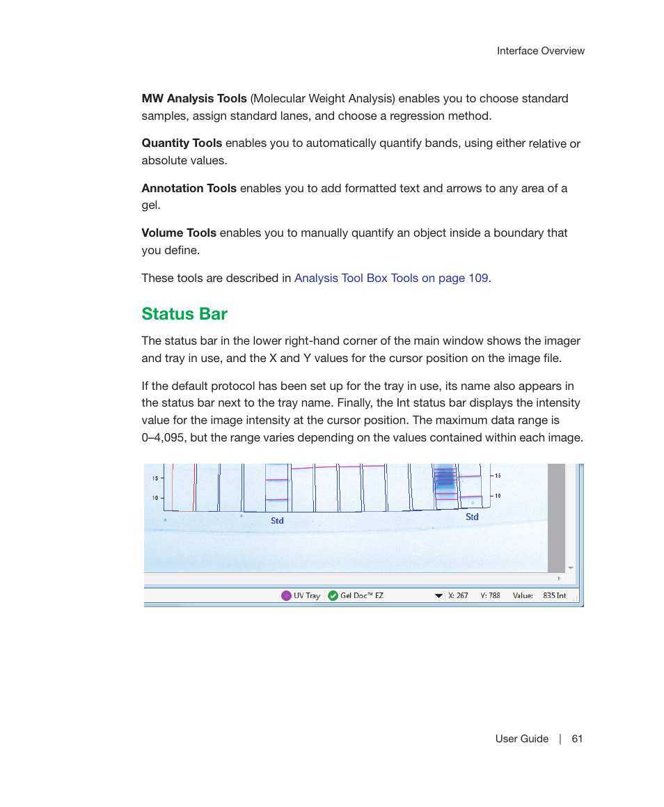 Status bar | Bio-Rad Image Lab™ Software User Manual | Page 61 / 212