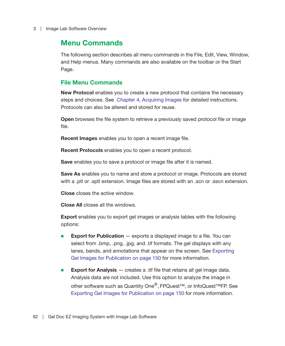 Menu commands | Bio-Rad Image Lab™ Software User Manual | Page 62 / 212