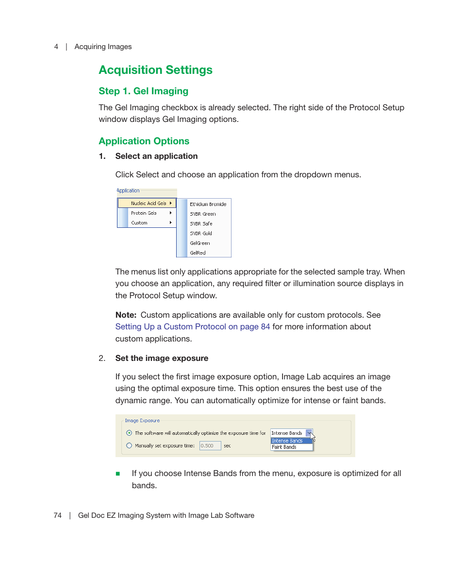 Acquisition settings | Bio-Rad Image Lab™ Software User Manual | Page 74 / 212