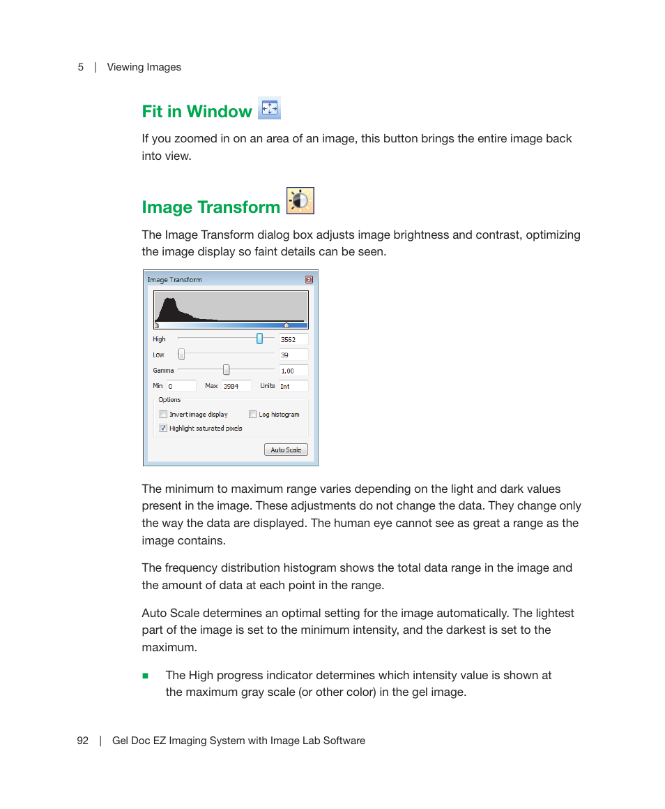 Fit in window, Image transform, Fit in window image transform | Bio-Rad Image Lab™ Software User Manual | Page 92 / 212