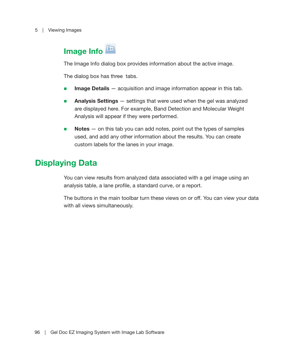 Image info, Displaying data, Operties. see | For mor, Window (see | Bio-Rad Image Lab™ Software User Manual | Page 96 / 212