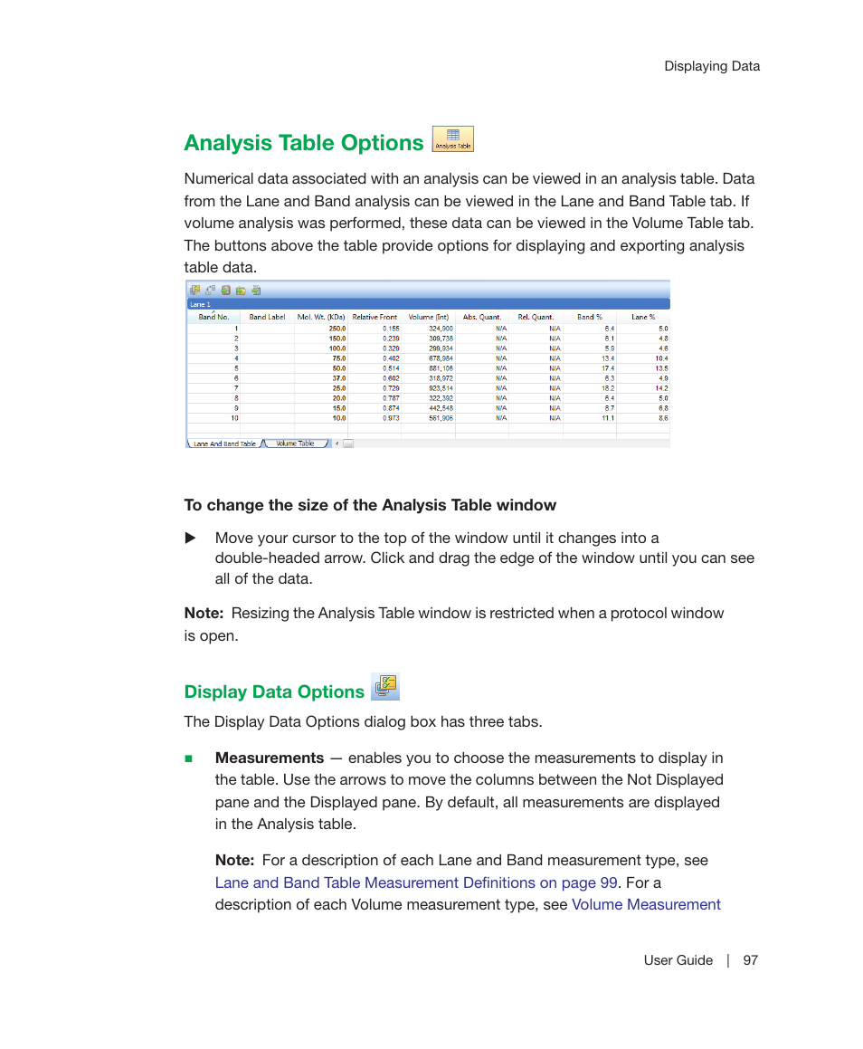 Analysis table options | Bio-Rad Image Lab™ Software User Manual | Page 97 / 212