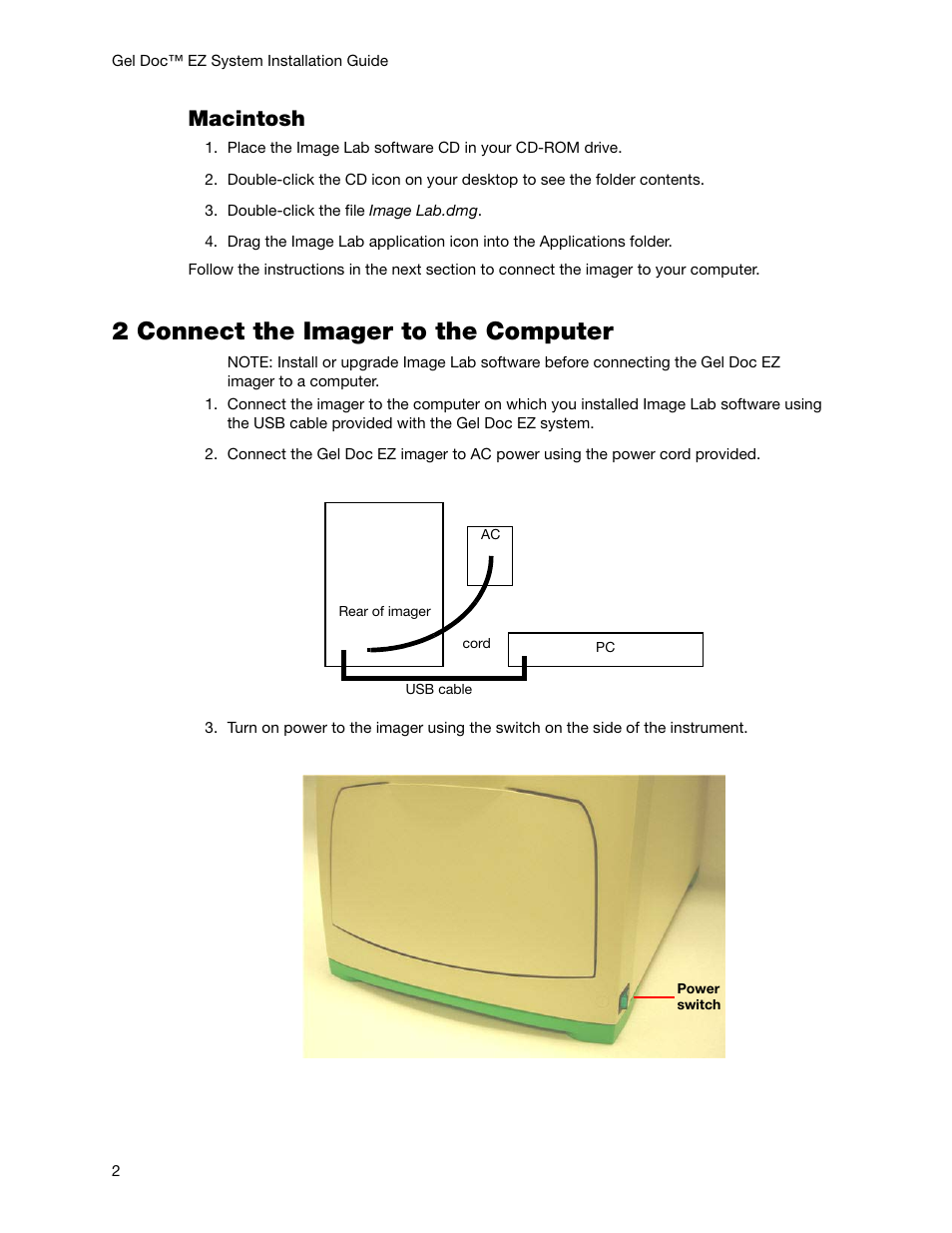 2 connect the imager to the computer, Macintosh | Bio-Rad Gel Doc™ EZ System User Manual | Page 2 / 22