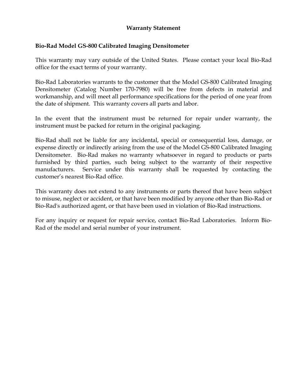 Bio-Rad GS-800™ Calibrated Densitometer User Manual | Page 2 / 22
