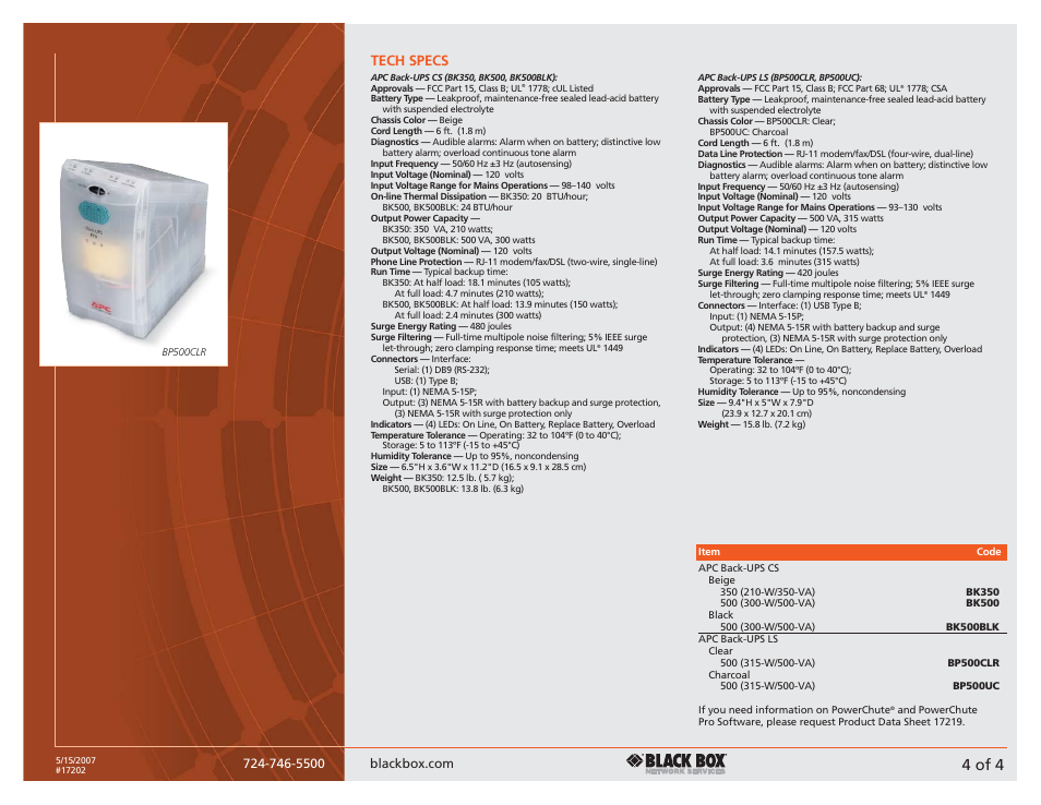 4 of xx, 4 of 4, Overview (subhead) | Tech specs | Black Box APC LS User Manual | Page 4 / 4