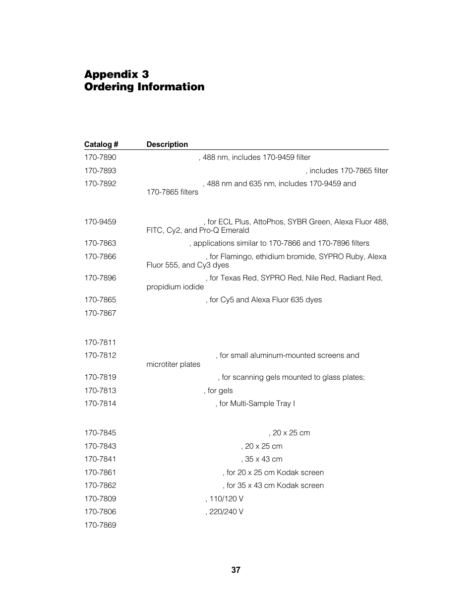 Appendix 3 ordering information | Bio-Rad PharosFX™ and PharosFX Plus Systems User Manual | Page 41 / 43