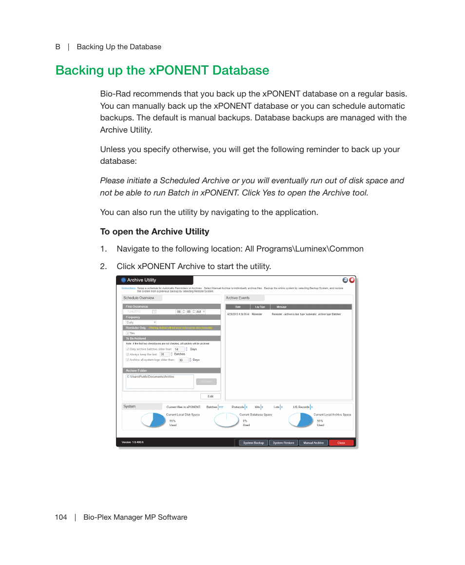Backing up the xponent database | Bio-Rad Bio-Plex Manager™ MP Software Upgrade User Manual | Page 106 / 118