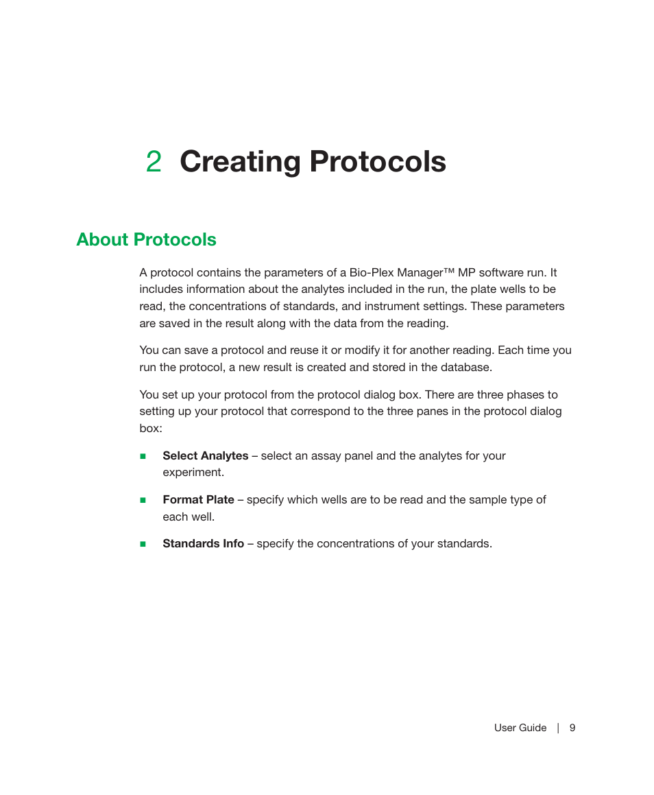 2 creating protocols, About protocols, Chapter 2 | Creating protocols, 2creating protocols | Bio-Rad Bio-Plex Manager™ MP Software Upgrade User Manual | Page 11 / 118
