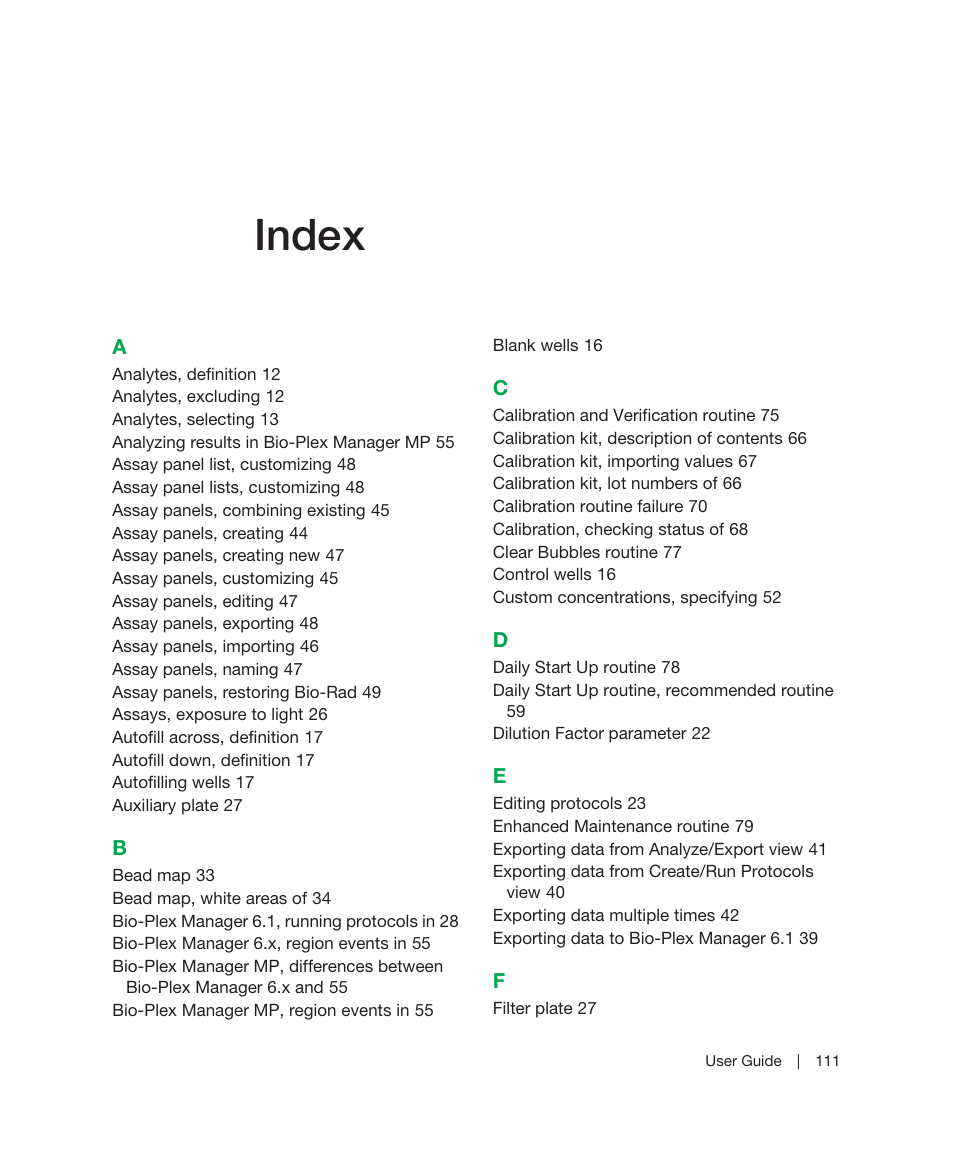 Index | Bio-Rad Bio-Plex Manager™ MP Software Upgrade User Manual | Page 113 / 118