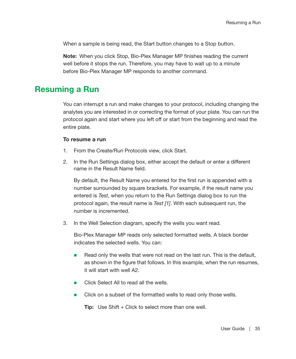 Resuming a run | Bio-Rad Bio-Plex Manager™ MP Software Upgrade User Manual | Page 37 / 118