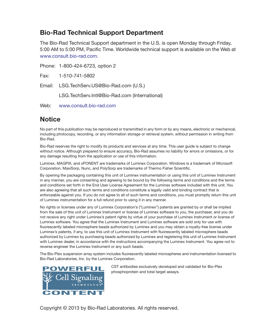 Bio-rad technical support department, Notice | Bio-Rad Bio-Plex Manager™ MP Software Upgrade User Manual | Page 4 / 118