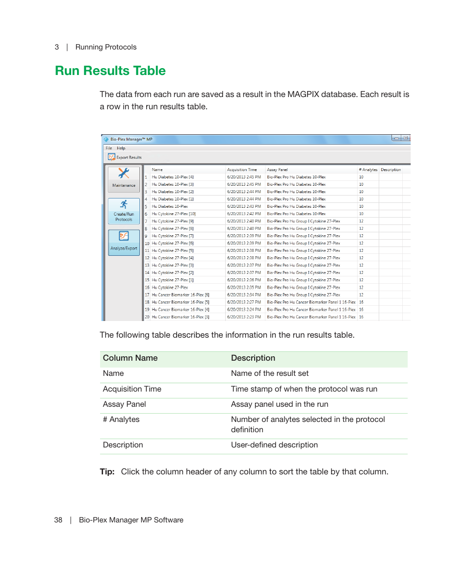 Run results table | Bio-Rad Bio-Plex Manager™ MP Software Upgrade User Manual | Page 40 / 118