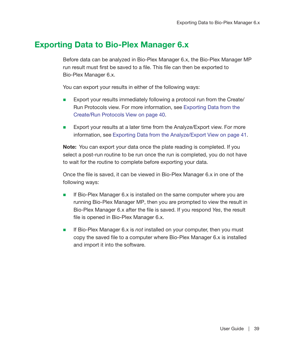 Exporting data to bio-plex manager 6.x, Exporting data to bio-plex, Manager | Bio-Rad Bio-Plex Manager™ MP Software Upgrade User Manual | Page 41 / 118