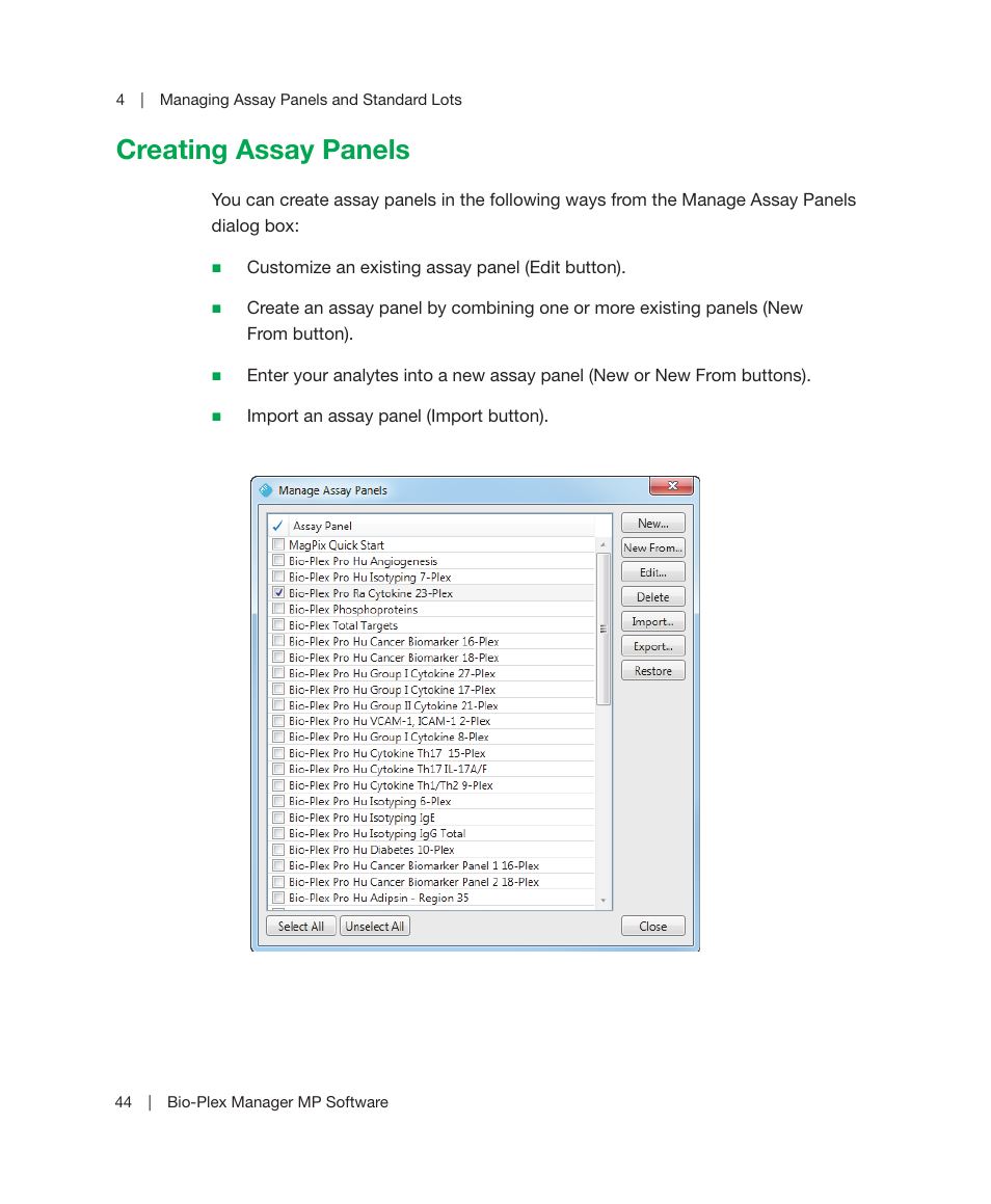 Creating assay panels | Bio-Rad Bio-Plex Manager™ MP Software Upgrade User Manual | Page 46 / 118