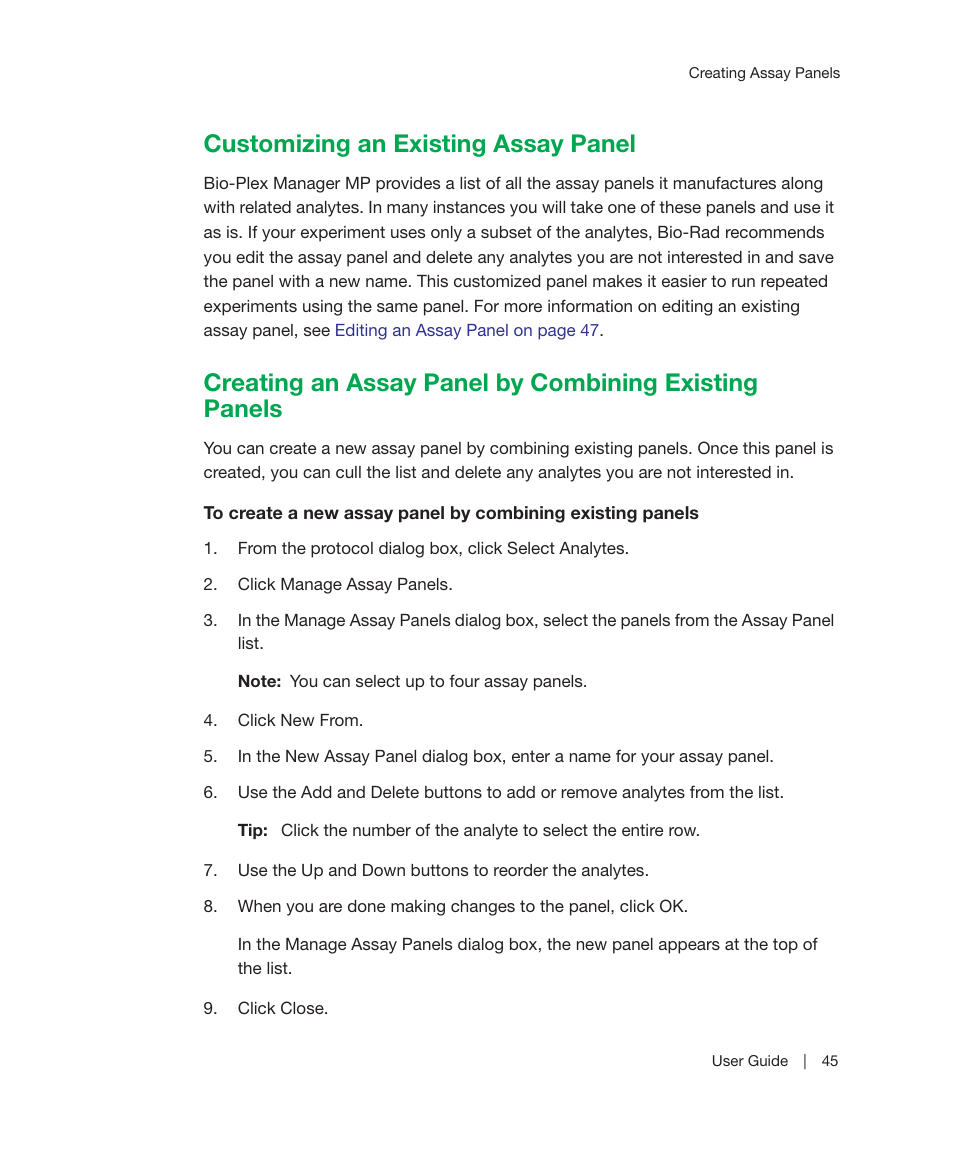 Customizing an existing assay panel | Bio-Rad Bio-Plex Manager™ MP Software Upgrade User Manual | Page 47 / 118