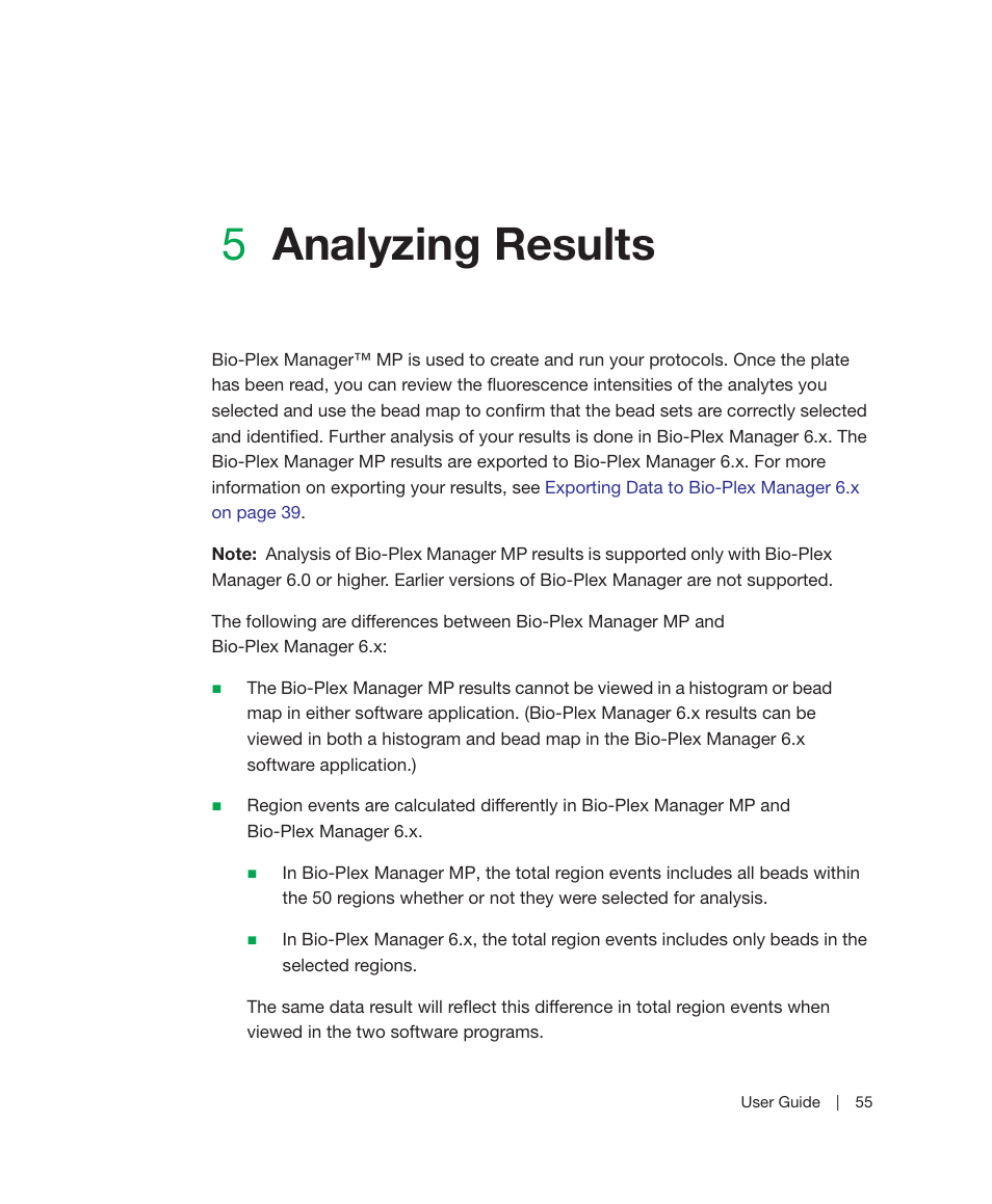 5 analyzing results, Chapter 5, Analyzing results | 5analyzing results | Bio-Rad Bio-Plex Manager™ MP Software Upgrade User Manual | Page 57 / 118