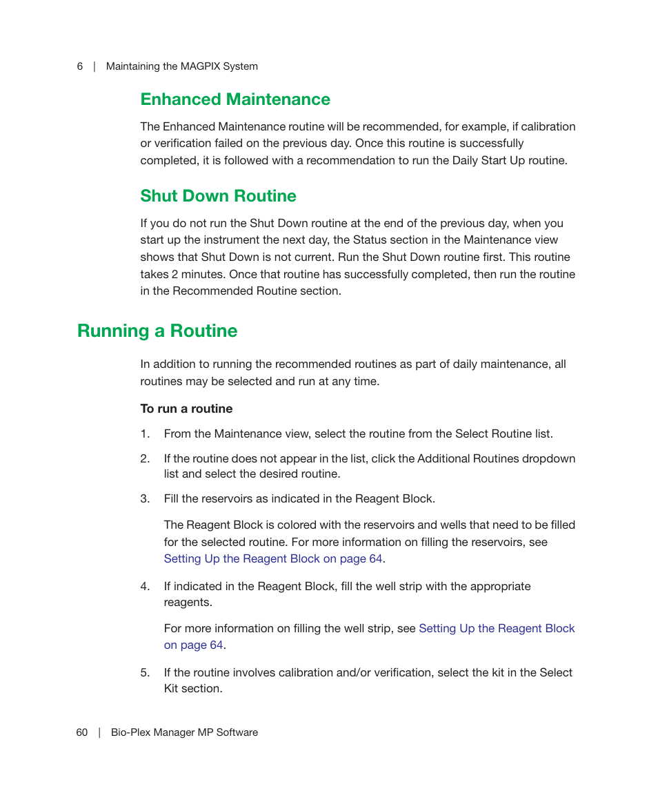 Enhanced maintenance, Shut down routine, Running a routine | Enhanced maintenance shut down routine | Bio-Rad Bio-Plex Manager™ MP Software Upgrade User Manual | Page 62 / 118