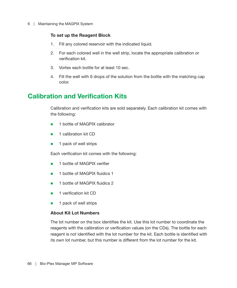 Calibration and verification kits, Calibration and | Bio-Rad Bio-Plex Manager™ MP Software Upgrade User Manual | Page 68 / 118