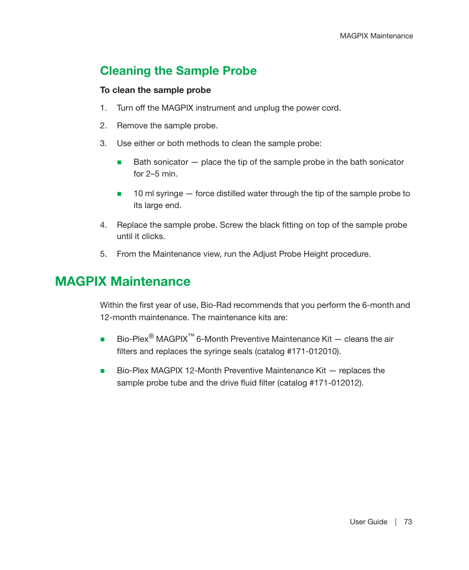 Cleaning the sample probe, Magpix maintenance | Bio-Rad Bio-Plex Manager™ MP Software Upgrade User Manual | Page 75 / 118