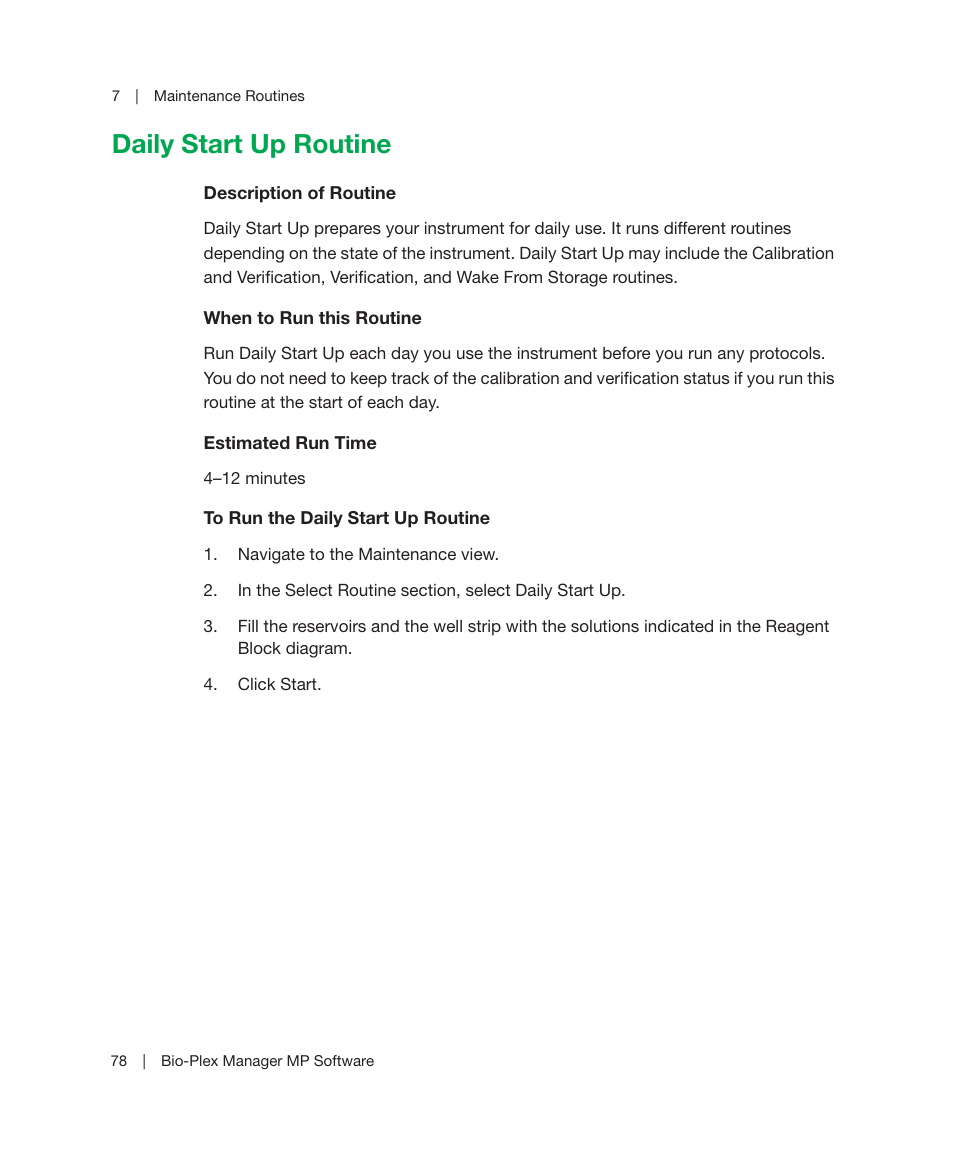Daily start up routine | Bio-Rad Bio-Plex Manager™ MP Software Upgrade User Manual | Page 80 / 118