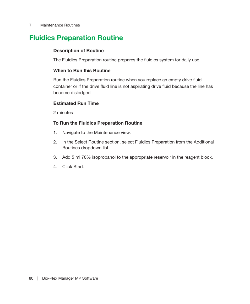 Fluidics preparation routine | Bio-Rad Bio-Plex Manager™ MP Software Upgrade User Manual | Page 82 / 118