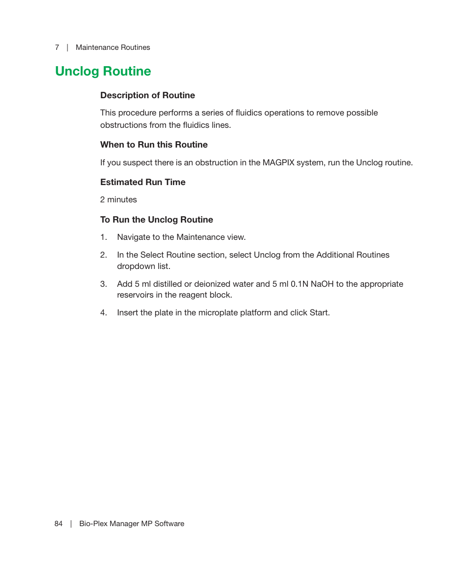 Unclog routine | Bio-Rad Bio-Plex Manager™ MP Software Upgrade User Manual | Page 86 / 118