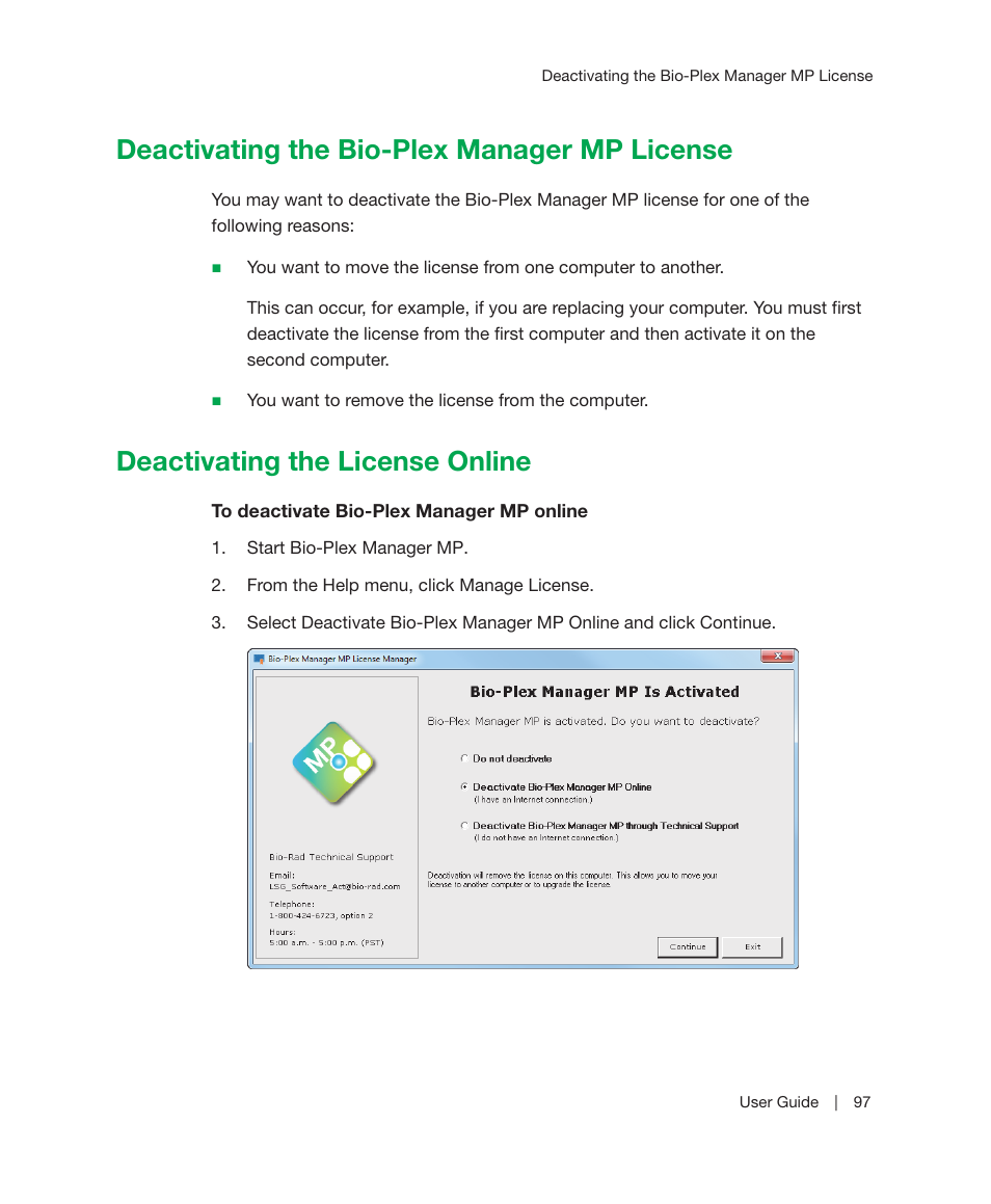 Deactivating the bio-plex manager mp license, Deactivating the license online | Bio-Rad Bio-Plex Manager™ MP Software Upgrade User Manual | Page 99 / 118