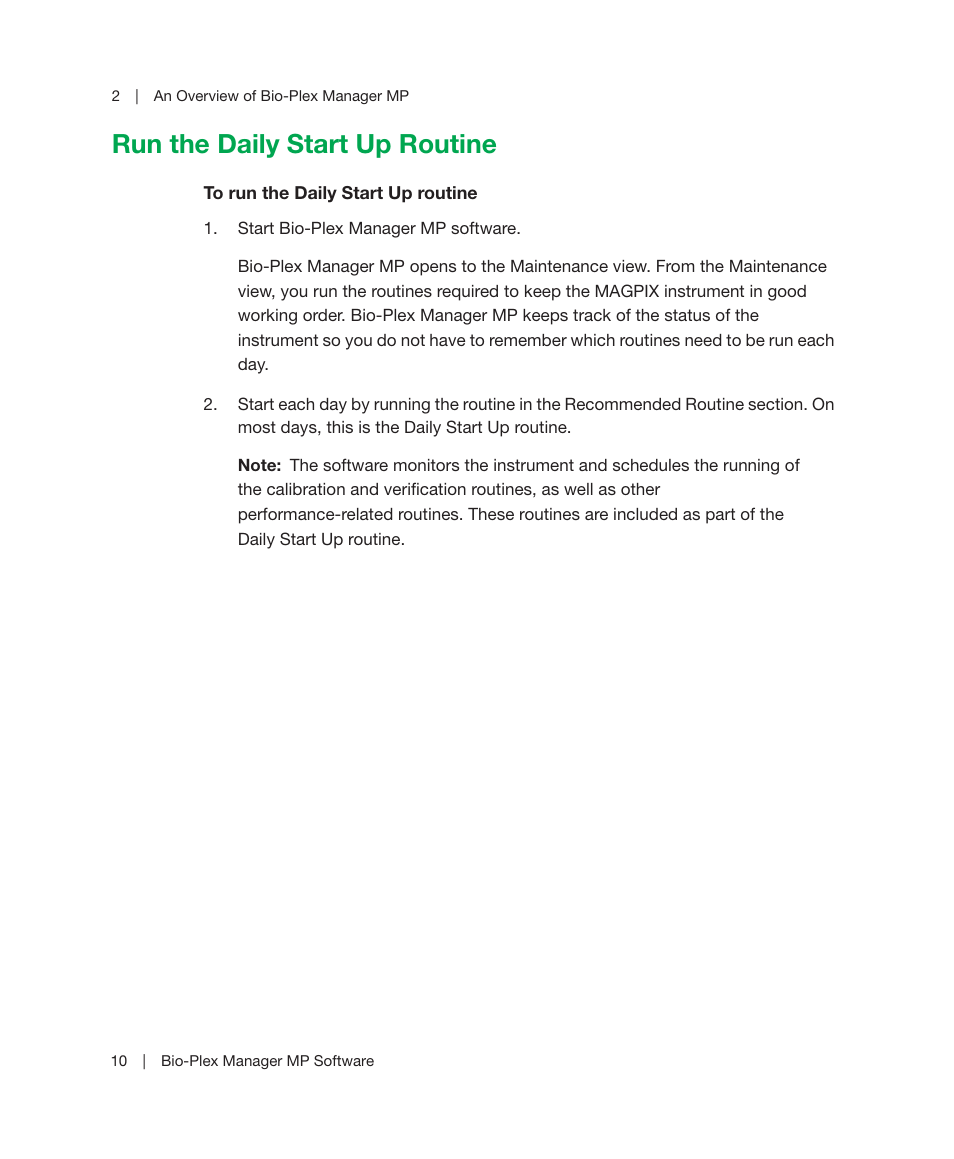 Run the daily start up routine | Bio-Rad Bio-Plex Manager™ MP Software Upgrade User Manual | Page 12 / 48