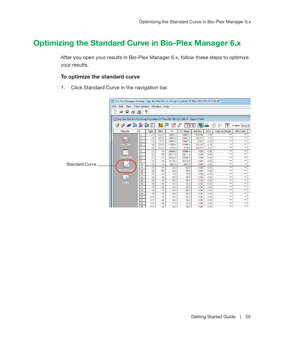 Optimizing the standard curve in bio-plex, Manager | Bio-Rad Bio-Plex Manager™ MP Software Upgrade User Manual | Page 31 / 48