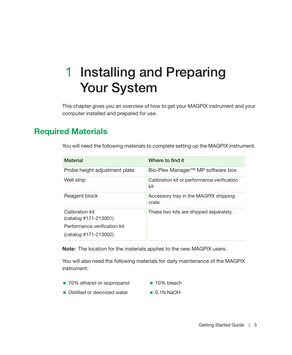 1 installing and preparing your system, Required materials, Chapter 1 | Installing and preparing your system, 1installing and preparing your system | Bio-Rad Bio-Plex Manager™ MP Software Upgrade User Manual | Page 7 / 48
