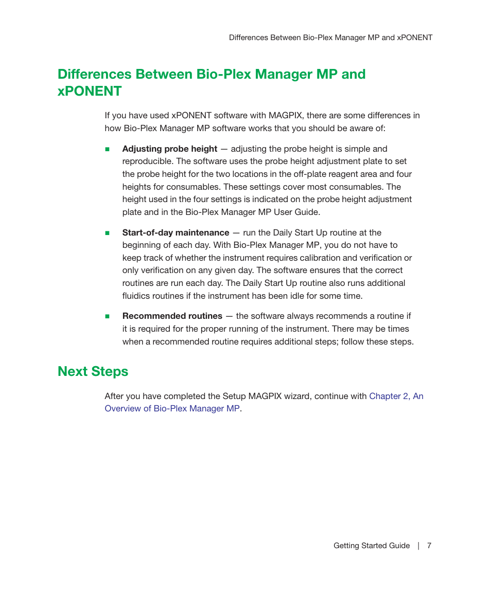 Next steps, Differences between bio-plex, Manager | Mp and xponent | Bio-Rad Bio-Plex Manager™ MP Software Upgrade User Manual | Page 9 / 48