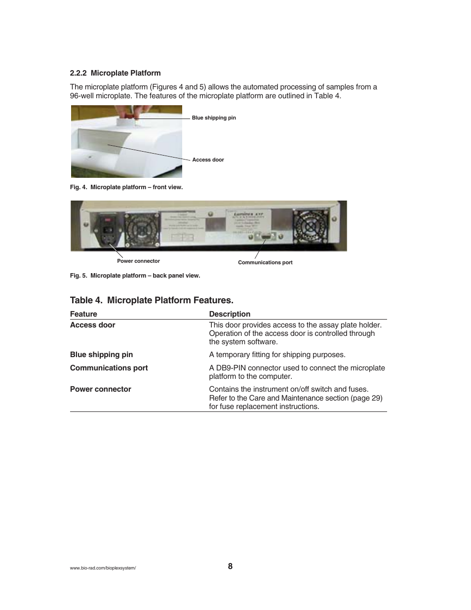 Table 4. microplate platform features | Bio-Rad Bio-Plex® 200 Systems User Manual | Page 13 / 50