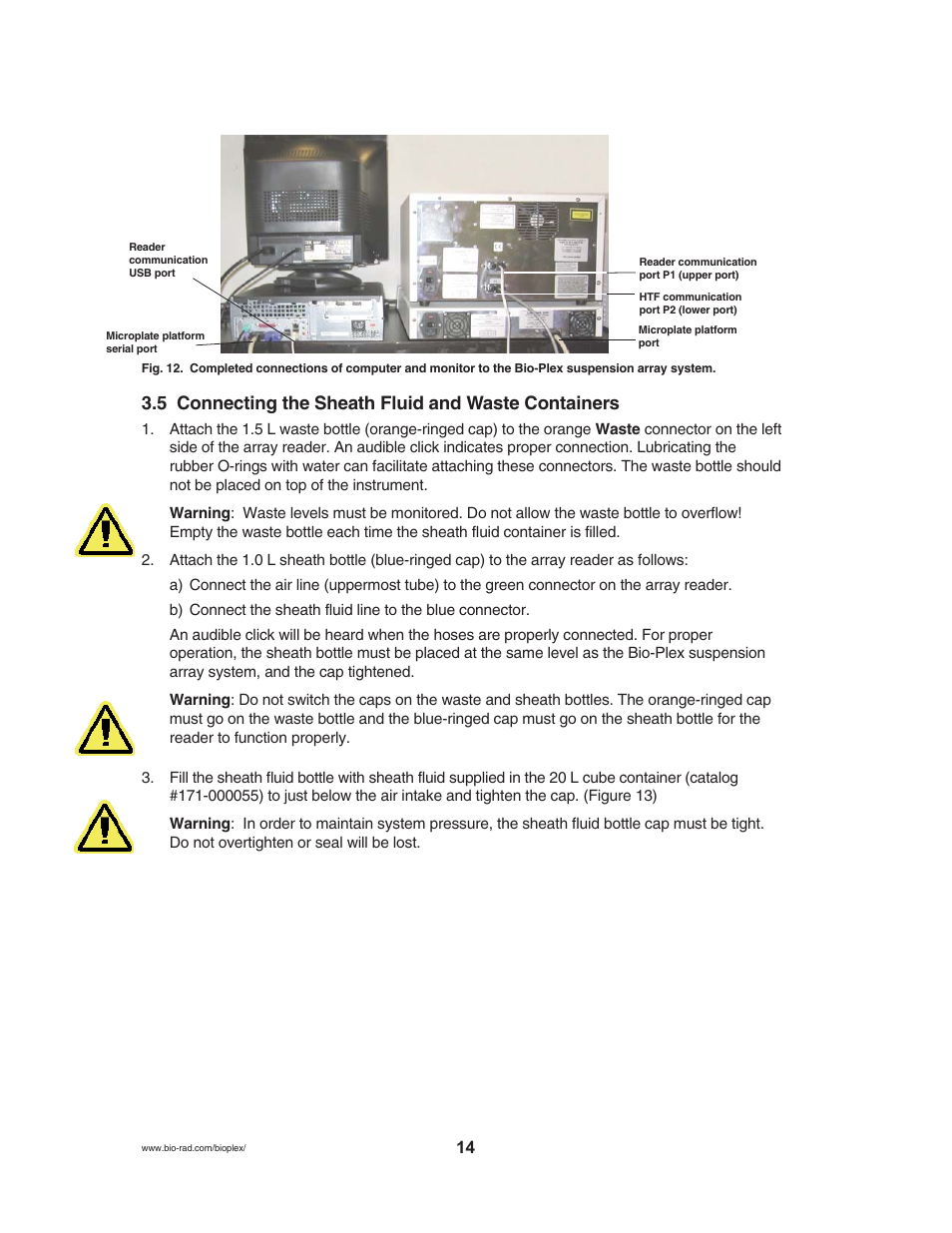 5 connecting the sheath fluid and waste containers | Bio-Rad Bio-Plex® 200 Systems User Manual | Page 19 / 50