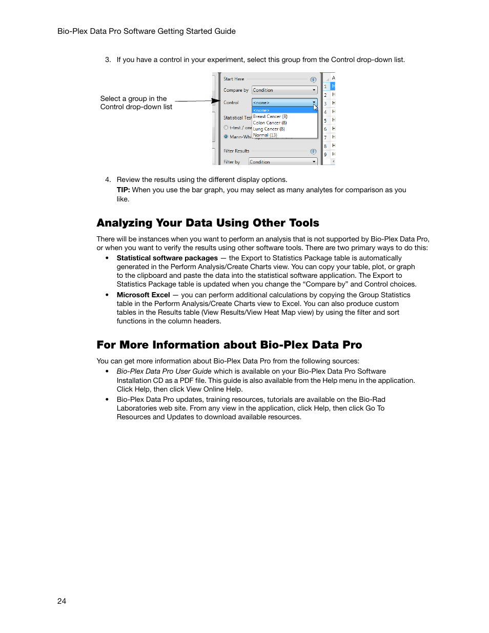 Analyzing your data using other tools, For more information about bio-plex data pro | Bio-Rad Bio-Plex Data Pro™ Software User Manual | Page 24 / 36