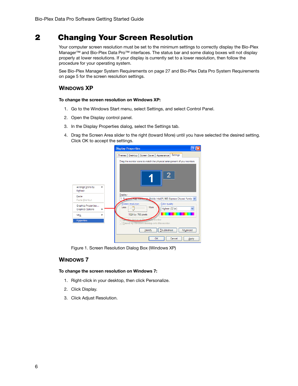 2changing your screen resolution | Bio-Rad Bio-Plex Data Pro™ Software User Manual | Page 6 / 36