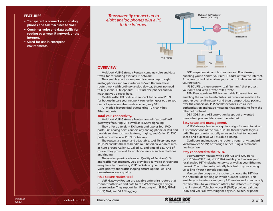 2 of 5 | Black Box Multiport Analog VoIP Gateway Router VOE231A User Manual | Page 2 / 5