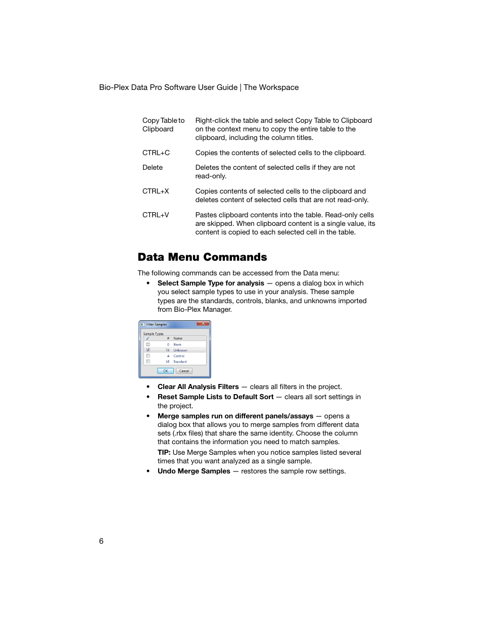 Data menu commands | Bio-Rad Bio-Plex Data Pro™ Software User Manual | Page 10 / 74