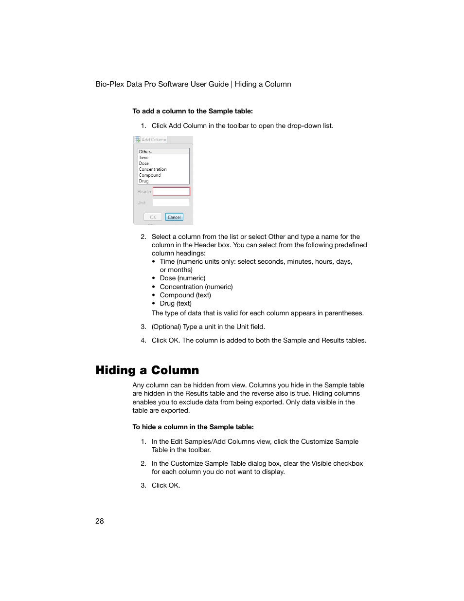 Hiding a column | Bio-Rad Bio-Plex Data Pro™ Software User Manual | Page 32 / 74