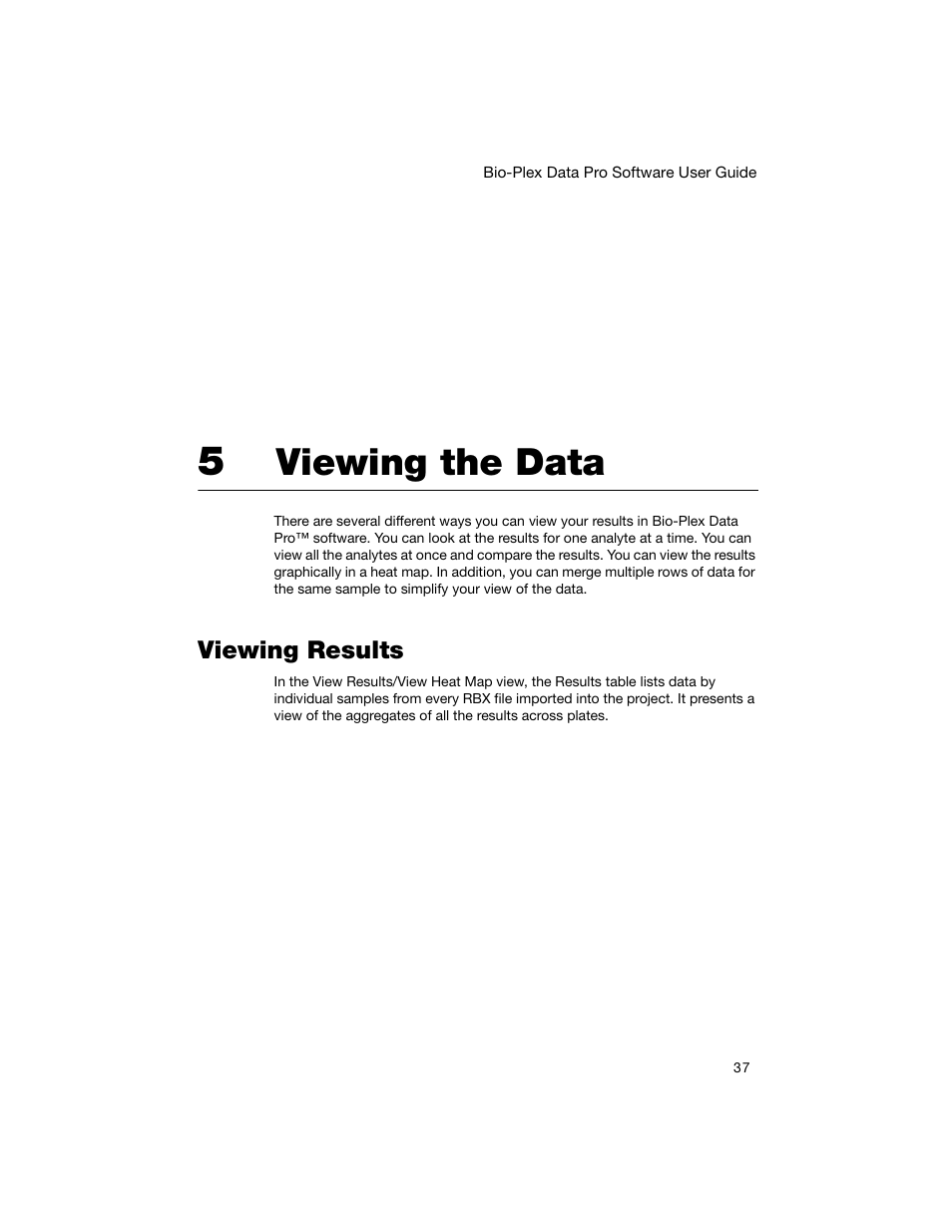 5 viewing the data, Viewing results, Chapter 5. viewing the data | Viewing the data | Bio-Rad Bio-Plex Data Pro™ Software User Manual | Page 41 / 74