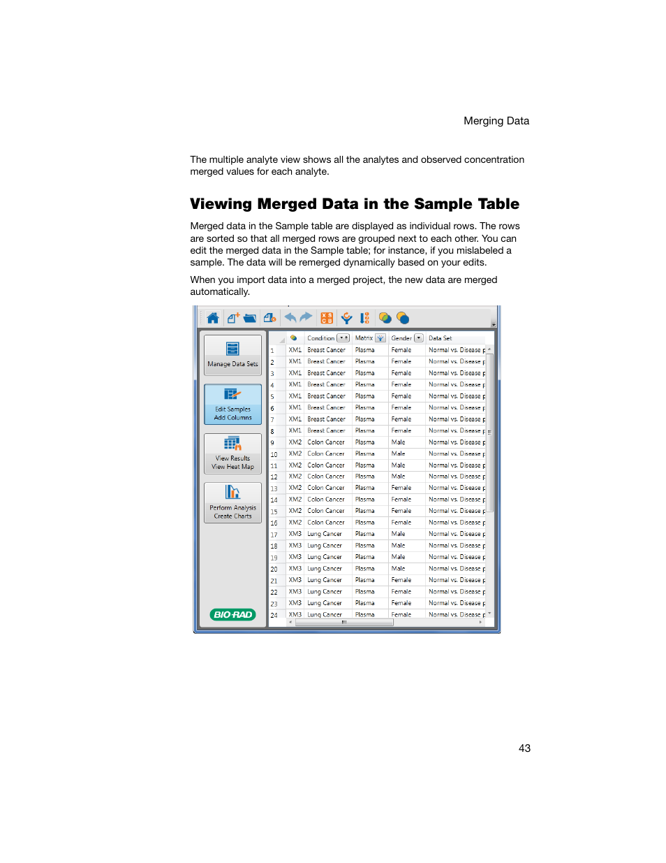 Viewing merged data in the sample table | Bio-Rad Bio-Plex Data Pro™ Software User Manual | Page 47 / 74