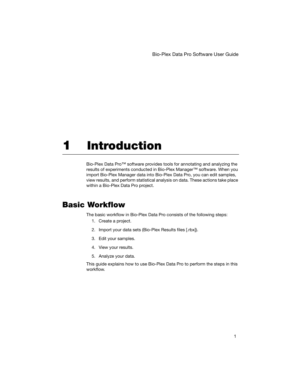 1 introduction, Basic workflow, Chapter 1. introduction | Introduction | Bio-Rad Bio-Plex Data Pro™ Software User Manual | Page 5 / 74