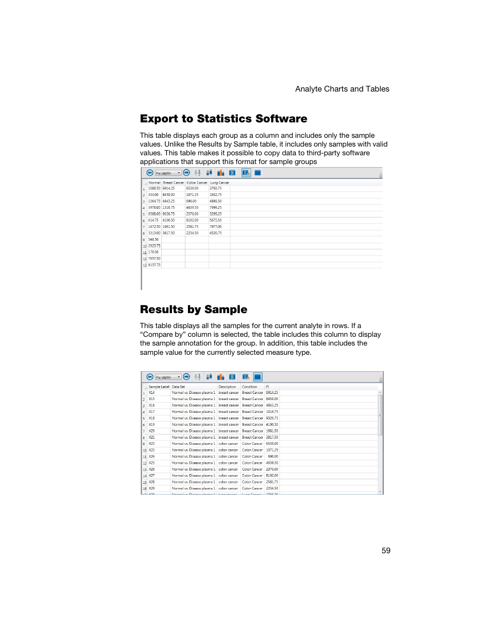 Export to statistics software, Results by sample, Export to statistics software results by sample | Bio-Rad Bio-Plex Data Pro™ Software User Manual | Page 63 / 74