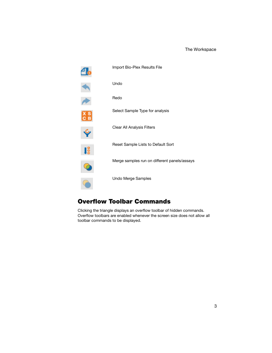 Overflow toolbar commands | Bio-Rad Bio-Plex Data Pro™ Software User Manual | Page 7 / 74