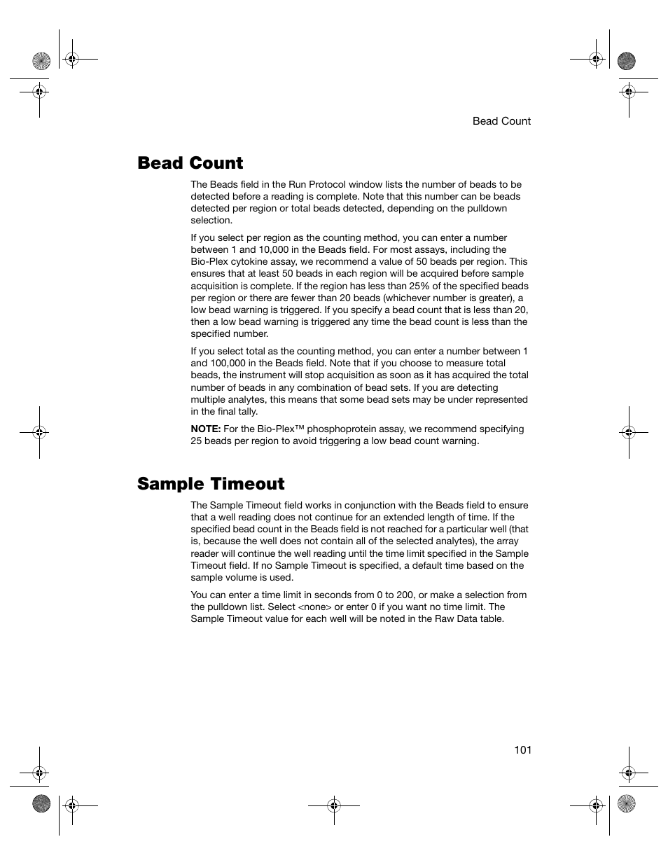 Bead count, Sample timeout, Bead count sample timeout | Bio-Rad Bio-Plex Software® Upgrades and Conversions User Manual | Page 113 / 260
